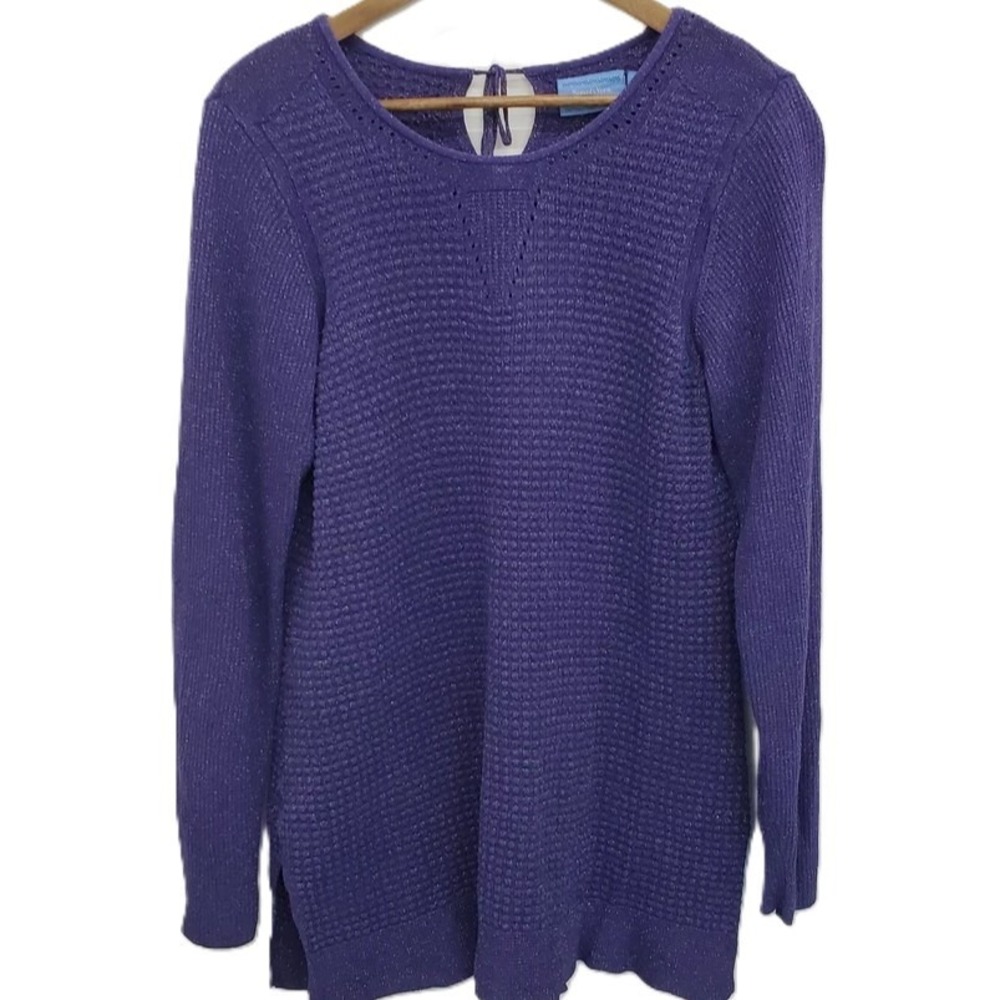 Womens XL Purple Knit Sweater Elegant Preppy Winter Layering Vera Wang Top